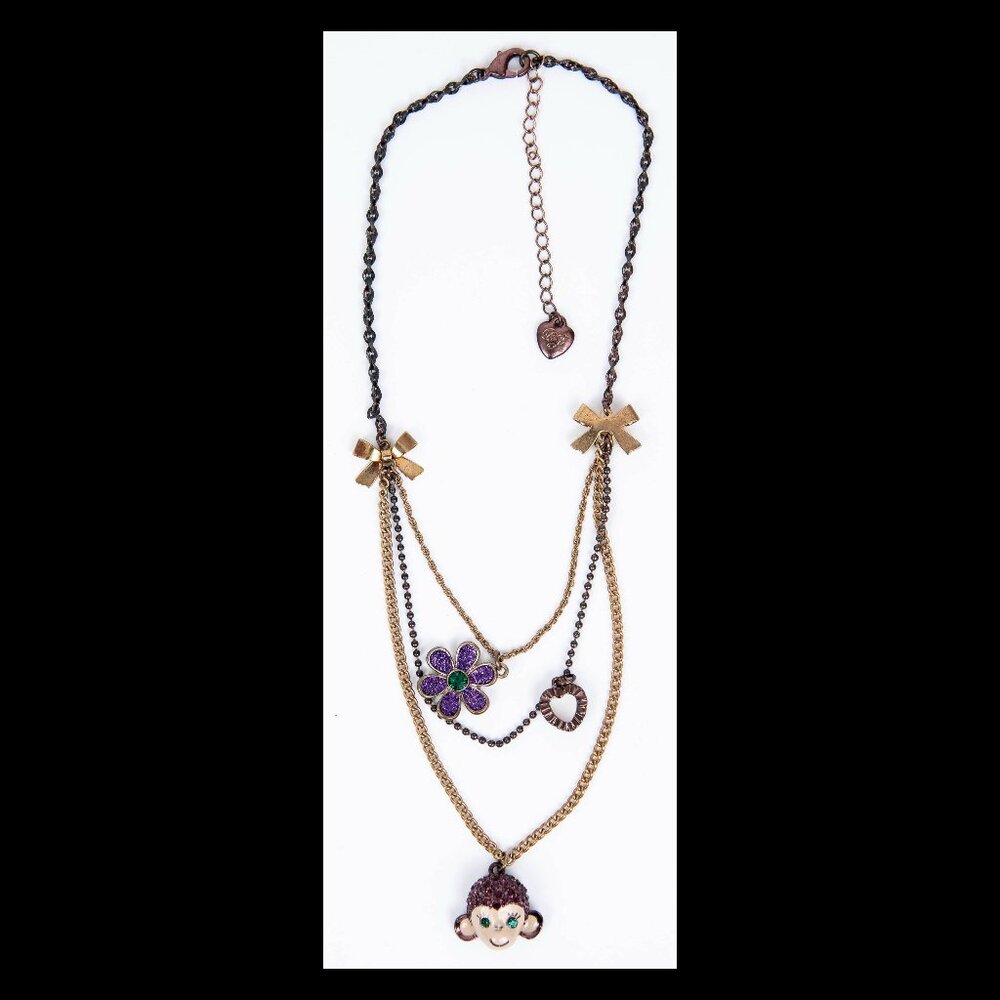 Betsey Johnson Monkey Head 3-Tiered Multicolor Chain Necklace